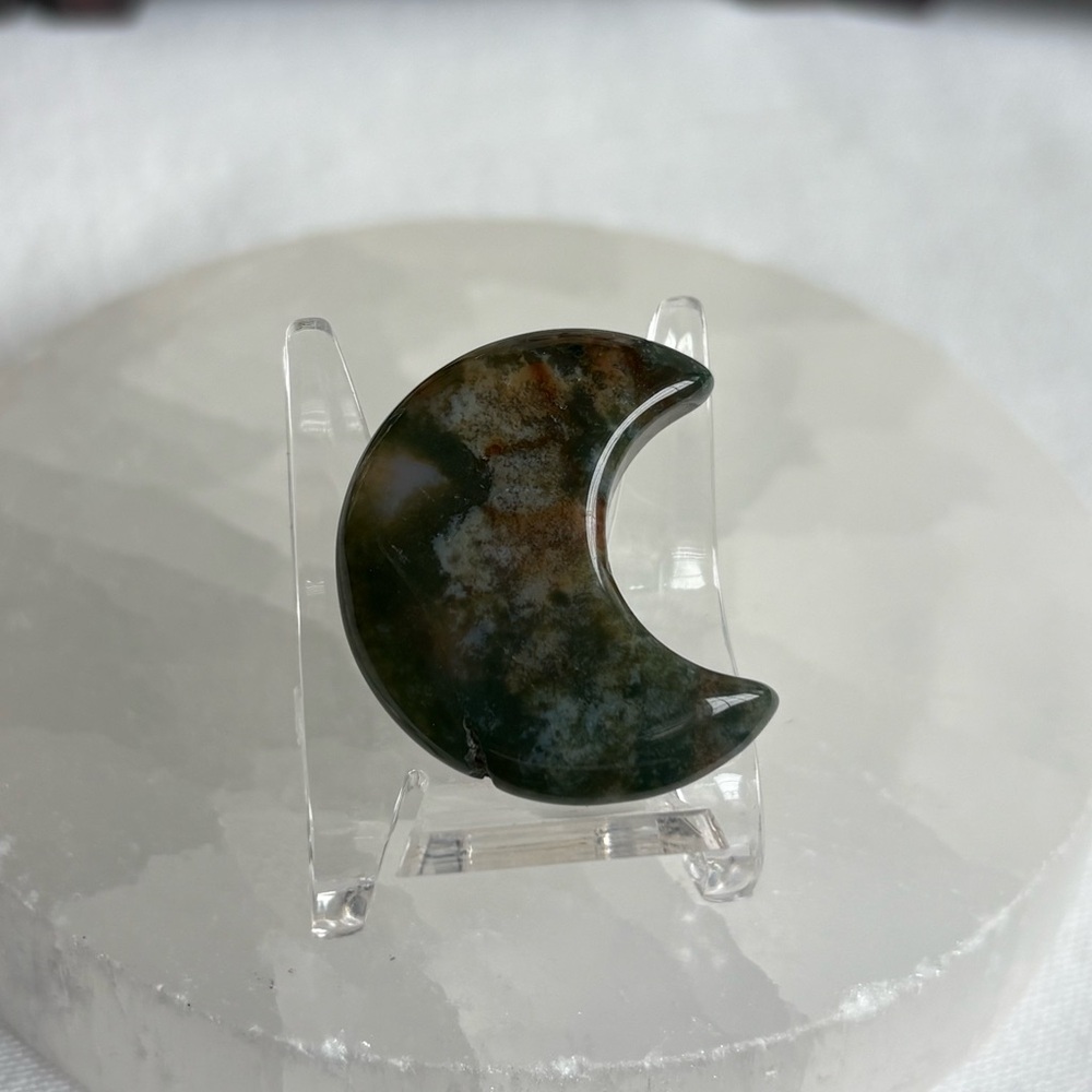 Moss agate crystal moon carving